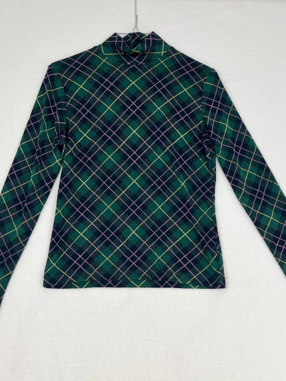 Carlisle Silk Mock Neck Top Plaid 90s Size S NWT